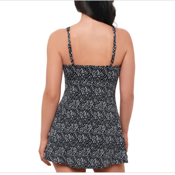NWT Swim Solutions Womens Abstract Bow Swimdress One Piece Swimsuit Black/White - Picture 3 of 3